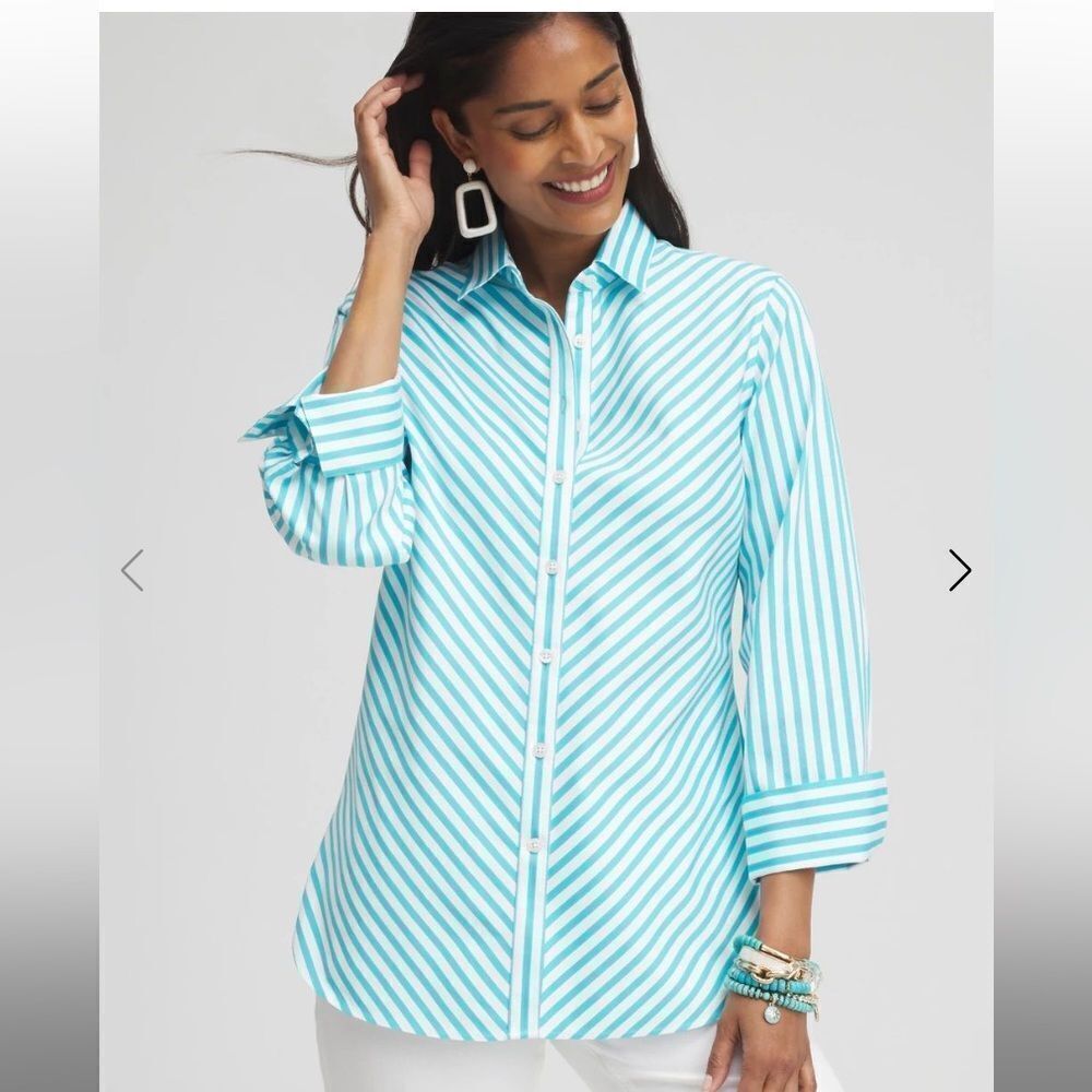Chicos No Iron Stretch Stripe Shirt Size 0/XS